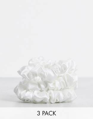 Easilocks - 3er-Pack kleine, klassische Scrunchie-Haargummis aus Satin in Weiß