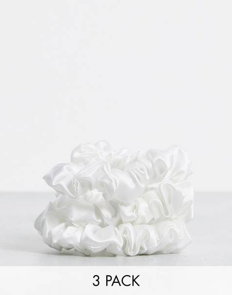 Easilocks – 3er-Pack kleine, klassische Scrunchie-Haargummis aus Satin in Weiß - view 1