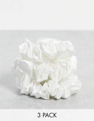 Easilocks - 3er-Pack mittelgroße, klassische Scrunchie-Haargummis aus Satin in Weiß