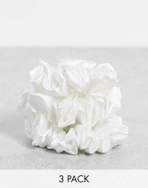 Easilocks – 3er-Pack mittelgroße, klassische Scrunchie-Haargummis aus Satin in Weiß - view 1