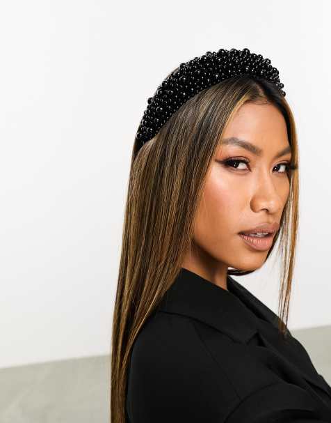 Easilocks ASOS Exclusive – Czarna duża opaska na głowę z perełkami - view 1