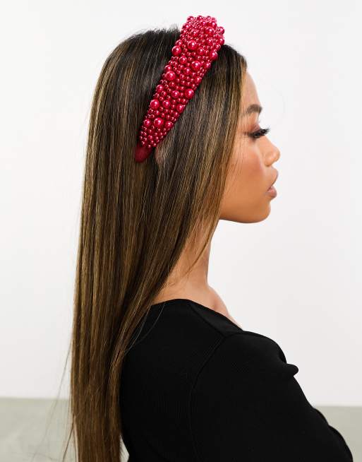 Easilocks - ASOS Exclusive - Oversized haarband met parels in rood, 2 van 4