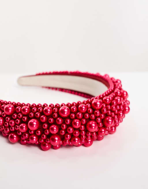 Easilocks - ASOS Exclusive - Oversized haarband met parels in rood, 3 van 4