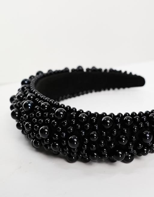 Easilocks - ASOS Exclusive - Oversized haarband met parels in zwart, 3 van 4
