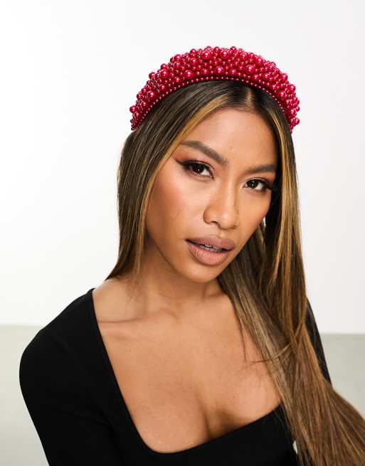 Easilocks ASOS Exclusive Oversized Pearl Headband - Red