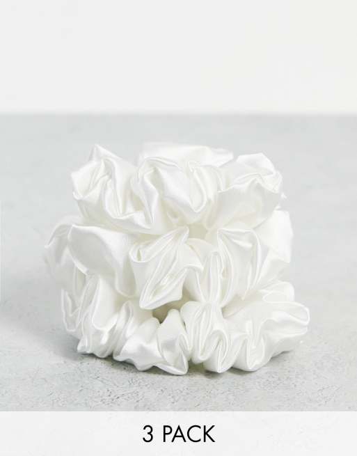 Easilocks - Classic Satin Scrunchie - Set van 3 haarelastieken in Medium - Wit