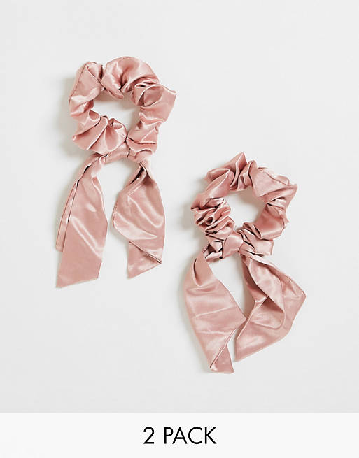 Easilocks - Korte scrunchie met satijnen lint, dubbel pak in roze