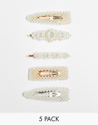 Pearl Collection Fahion Hair Clips 5 Pack-No color