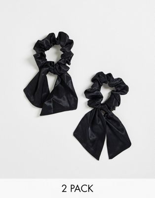Easilocks Satin Ribbon Short Scrunchie Double Pack in Black