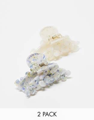 x ASOS Exclusive Flower Claw Clips 2 Pack - Blue & Cream-Multi