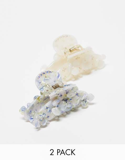 Easilocks X ASOS Exclusive Flower Claw Clips 2 Pack - Blue & Cream - view 1