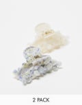 [Easilocks] Easilocks X ASOS Exclusive Flower Claw Clips 2 Pack in Blue & Cream-Multi No Size Blue & cream