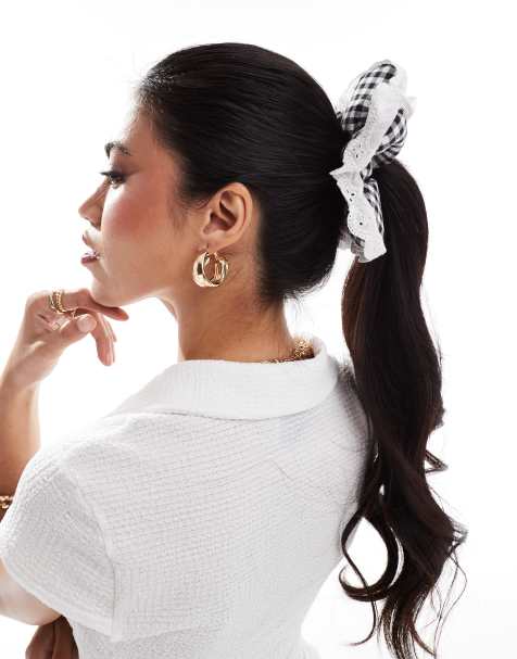 Easilocks X ASOS Exclusive Gingham Flower Scrunchie in Black - view 1