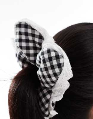 Easilocks X Asos Exclusive Gingham Flower Scrunchie In Black