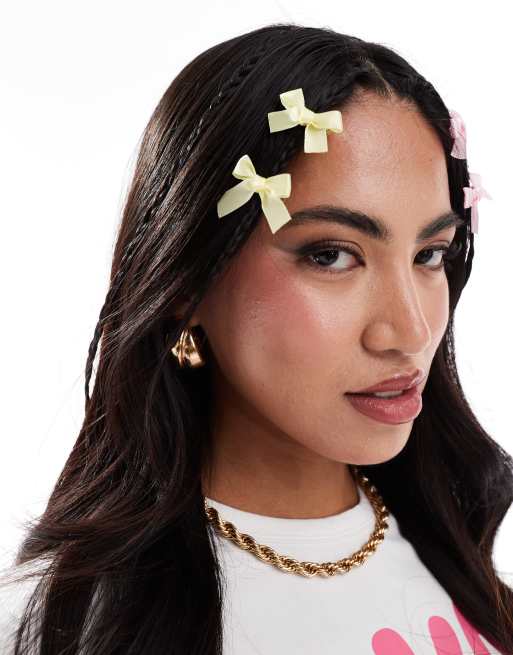 Easilocks x ASOS Exclusive Mini Hair Bows 8 Pack - Pink & yellow 