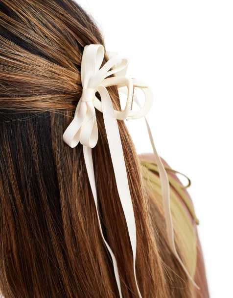 Easilocks X ASOS Exclusive Ribbon Hair Claw - Cream  - view 1