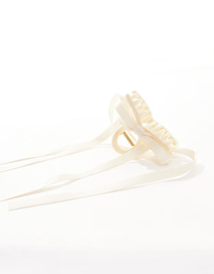 Easilocks X Asos Exclusive Ribbon Hair Claw - Cream-white In White