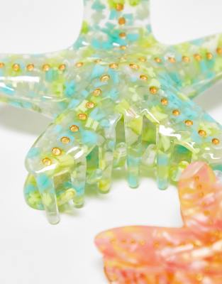 Easilocks X Asos Exclusive Starfish Claw Clips 2 Pack - Blue & Orange-multi In Multi