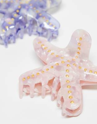 Easilocks X Asos Exclusive Starfish Claw Clips 2 Pack - Pink & Purple-multi In Multi