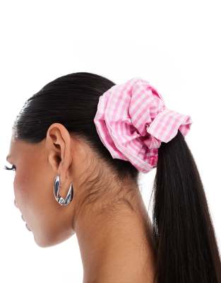 Easilocks X ASOS - Exklusiv - Übergroßer Scrunchie-Haargummi in Rosa mit Vichy-Karo