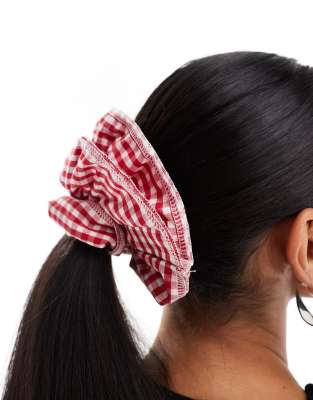 Easilocks X ASOS - Exklusiv - Übergroßer Scrunchie-Haargummi in Rot mit Vichy-Karo