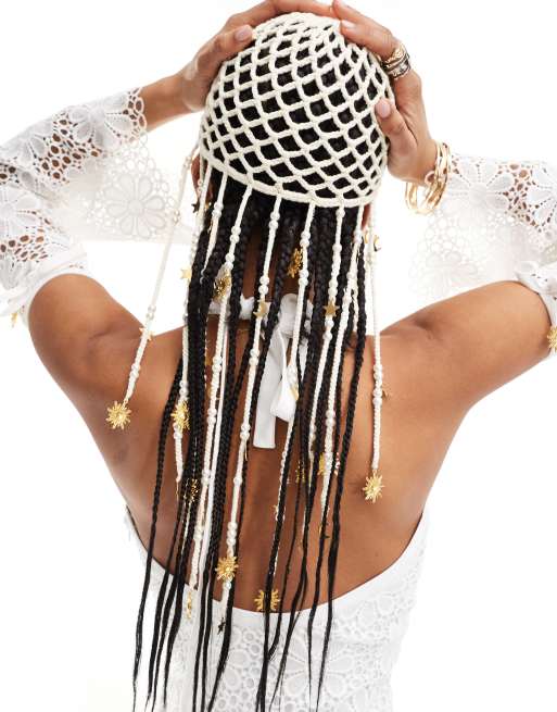 Easy Tiger crochet tassled bonnet in white, 4 of 4