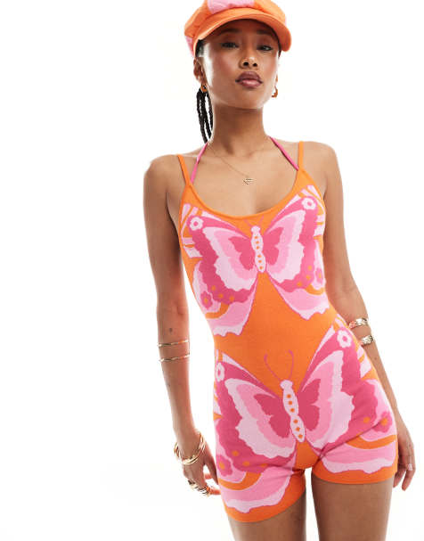 Easy Tiger knitted playsuit in pink and orange - view 1