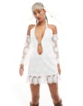 [Easy Tiger] Easy Tiger lace mini dress with sleeves in white XXL WHITE