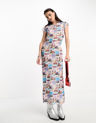 Easy Tiger mix print midi mesh t-shirt dress-Multi