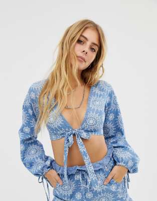 denim tie crop top