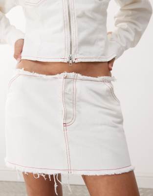Collusion Ecru Mini Skirt With Raw Hem And Wb-neutral