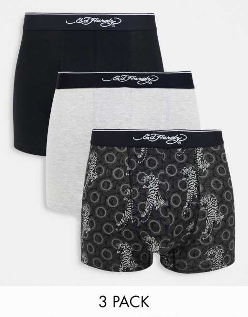 Ed Hardy 3 pack boxers grey tattoo print | ASOS