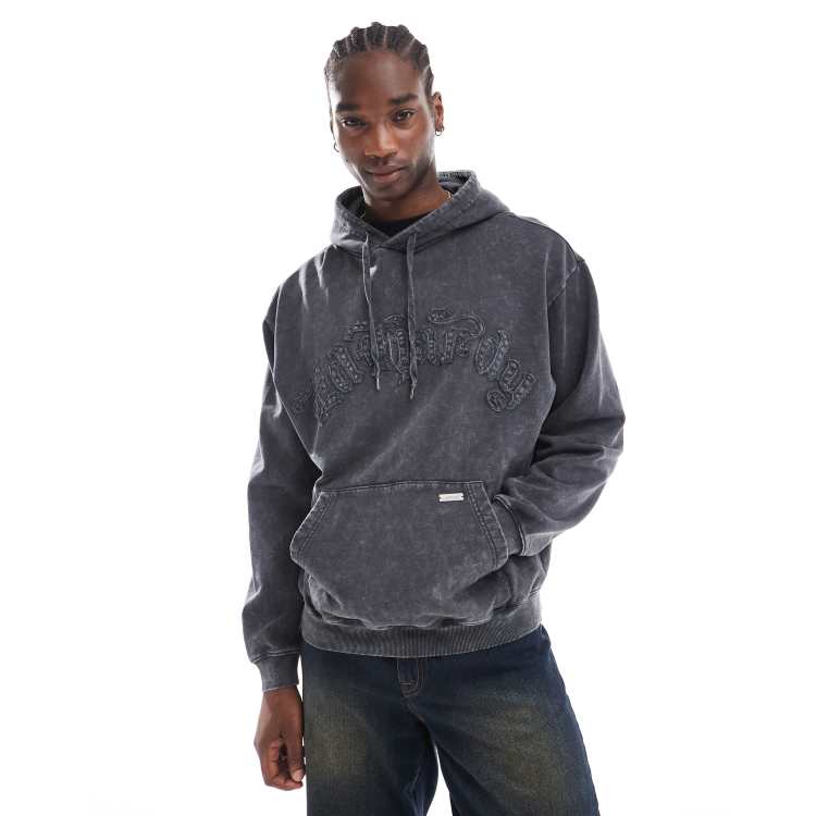 Ed Hardy acid wash relaxed hoodie with applique in grey ASOS