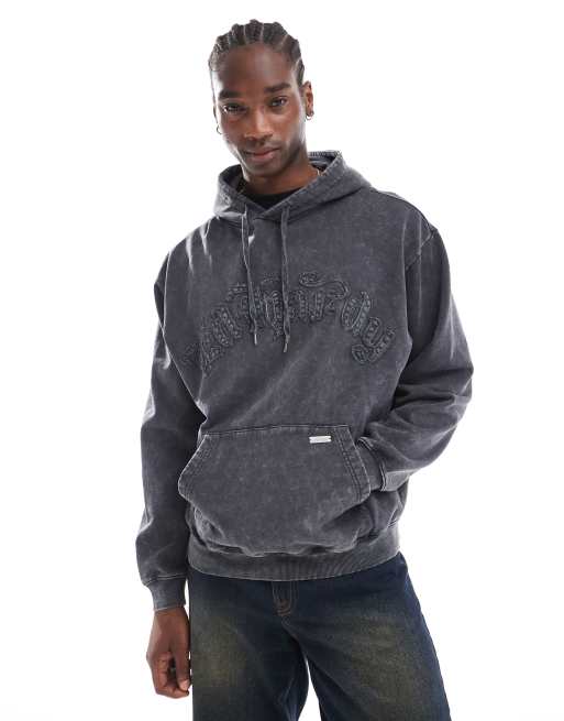 Ed Hardy acid wash relaxed hoodie with applique in grey ASOS