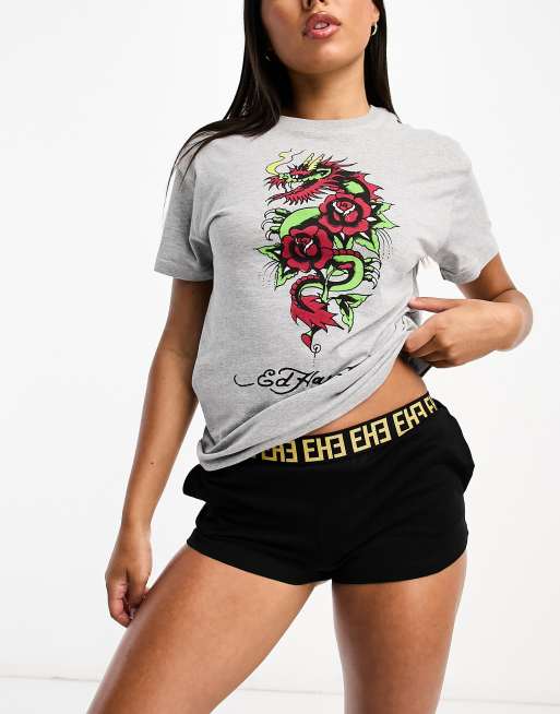 Ed Hardy – Ally – Grå och svart sovset i kort design med drakmotiv