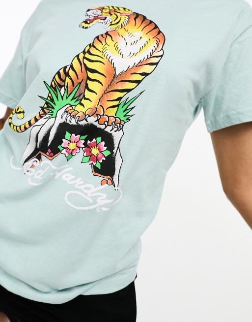 Ed Hardy ally short sleep set with tiger motif in mint blue and black, 3 of 4