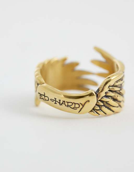 Ed Hardy angel wing ring in gold, 3 of 3