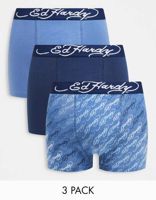 Ed Hardy angelo 3 pack trunks in denim and navy