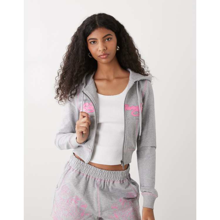 Ed Hardy applique back tattoo cropped hoodie in grey marl co-ord