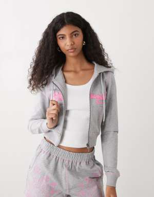 Ed Hardy applique back tattoo cropped hoodie in grey marl co-ord