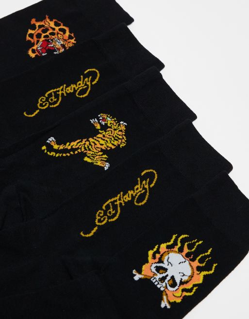 Ed Hardy Arola tattoo graphic 5 pack crew socks in black, 2 of 4