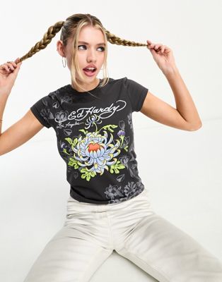 Ed Hardy baby tee with floral logo graphic - ASOS Price Checker