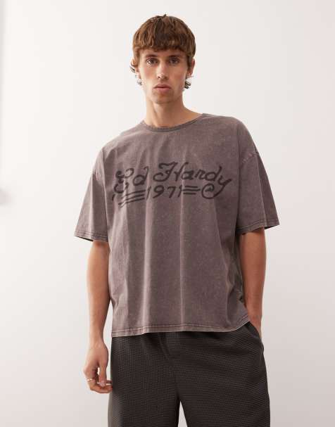 Ed Hardy back graphic boxy short sleeve t-shirt in burgundy - view 1