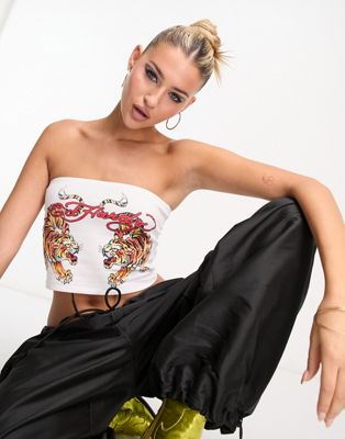 Ed Hardy bandeau crop top with double tiger graphic | ASOS