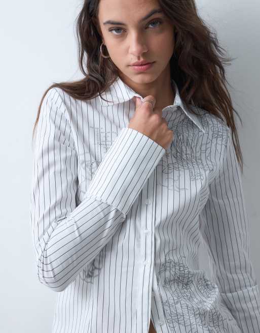Ed Hardy battle dragon cinch shirt in white pinstripe, 3 of 5