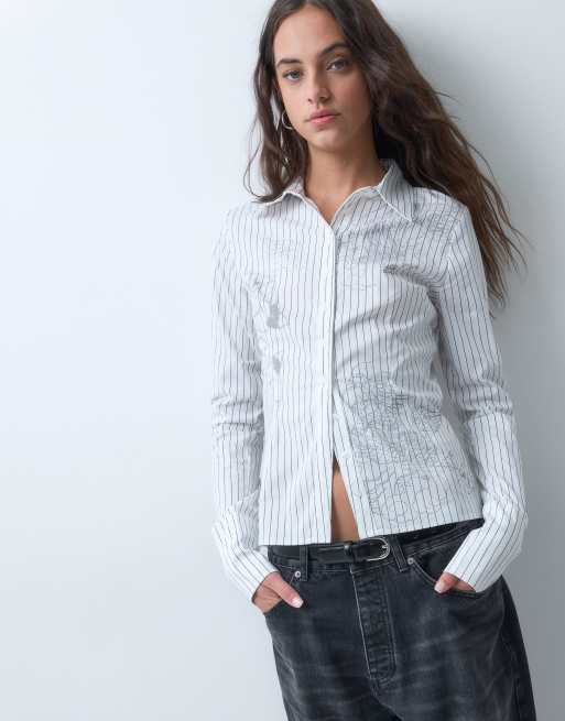 Ed Hardy battle dragon cinch shirt in white pinstripe, 5 of 5