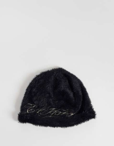 Ed Hardy Beanie mit Schriftzug in Schwarz - view 1