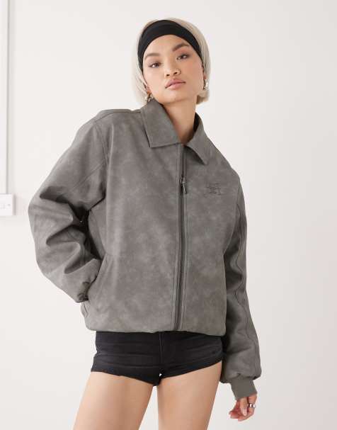 Ed Hardy black cobra embossed faux leather jacket in grey - view 1