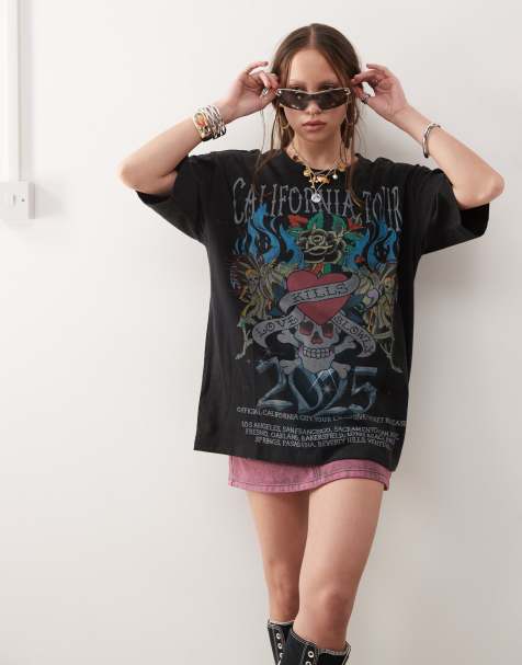 Ed Hardy california love kills relaxed t-shirt in acid wash black - view 1