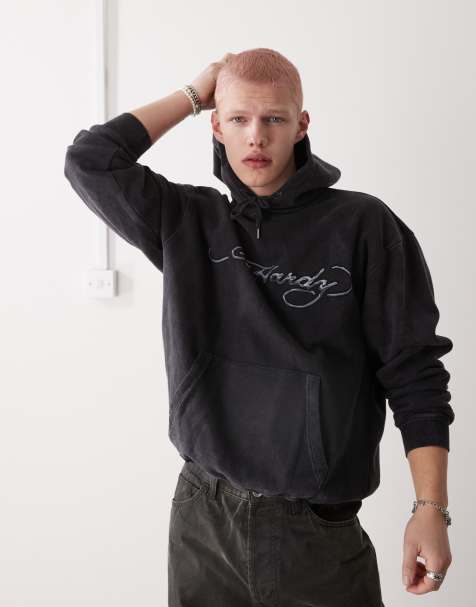 Ed Hardy california tour hoodie in acid wash black - view 1